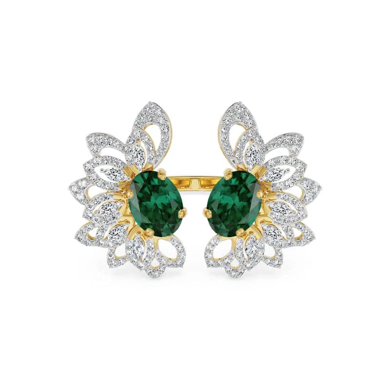 Butterfly Emerald Lab Grown Diamond Ring 9KT