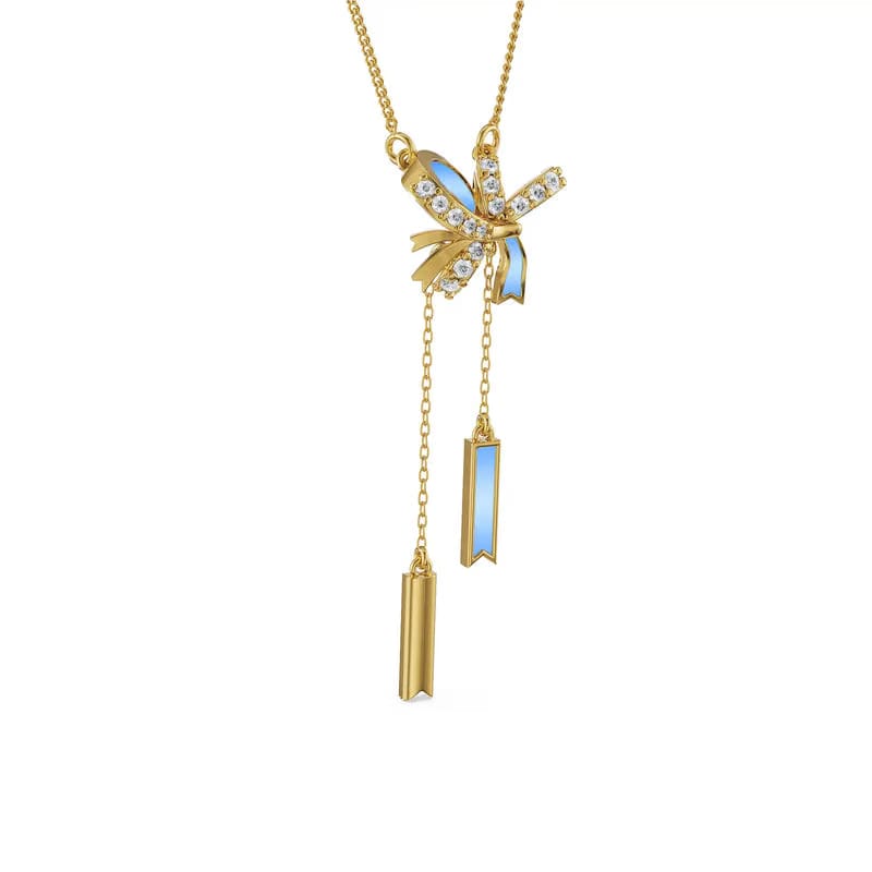 Charming Bow Tassel Lab Diamond Pendant Set