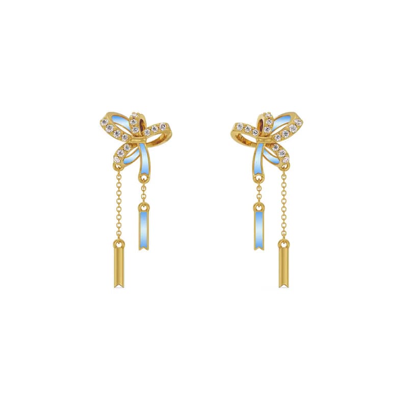 Charming Bow Tassel Lab Grown Diamond Earrings_in-stock