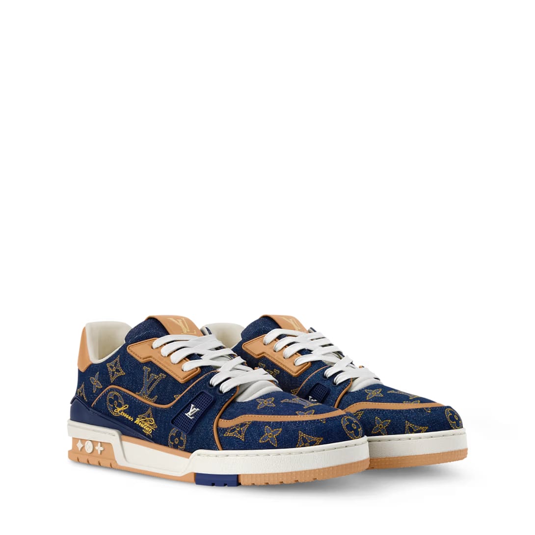 LV Trainer Sneaker (Blue Plain calf leather/Monogram)
