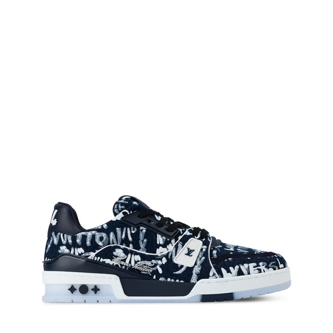 LV Trainer Sneaker (Blue LV Scribble-printed denim)