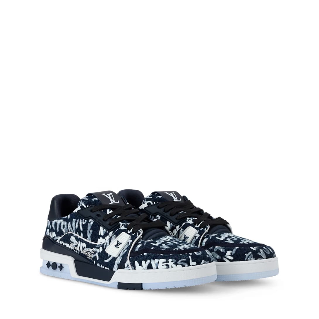 LV Trainer Sneaker (Blue LV Scribble-printed denim)