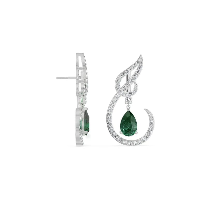 Curvy Emerald Lab Diamond Dangler Earrings 9KT