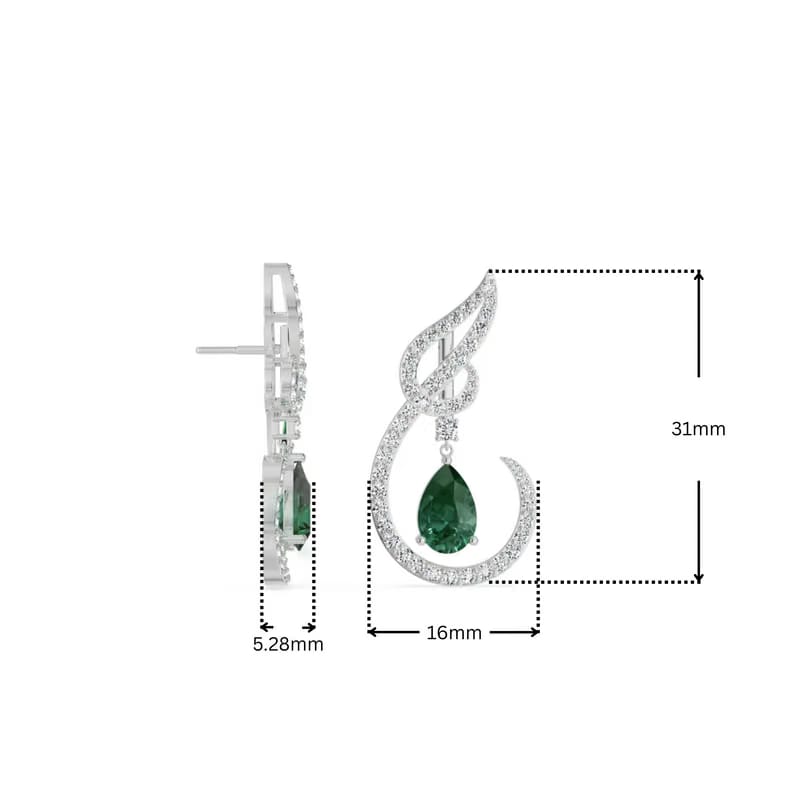 Curvy Emerald Lab Diamond Dangler Earrings_in_stock