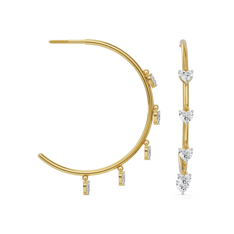 Dancing Hearts Dangle Hoop Earrings 9KT