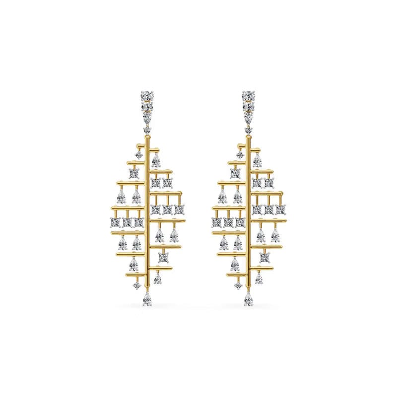 Dewdrop Leaf Lab Grown Diamond Chandelier Earrings