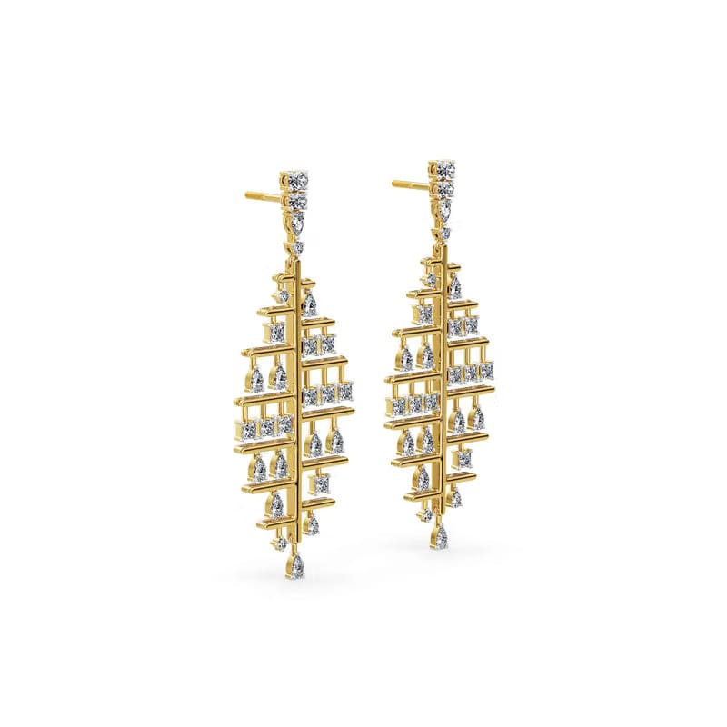 Dewdrop Leaf Lab Grown Diamond Chandelier Earrings