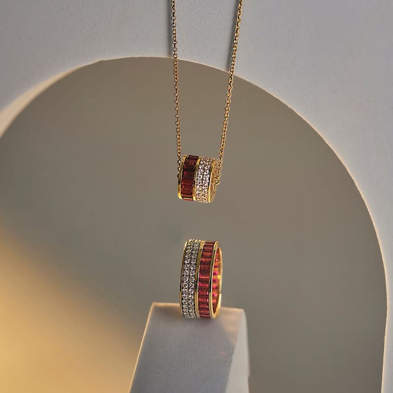 Drum Ruby Lab Grown Diamond Necklace