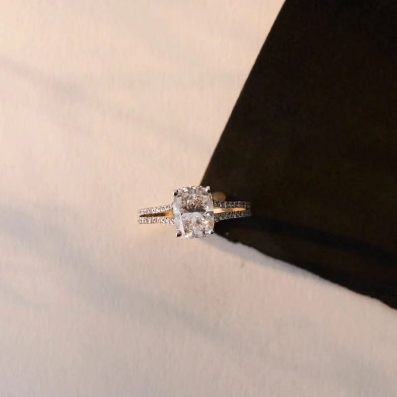 Duo Band Cushion Square Lab Diamond Ring 9KT