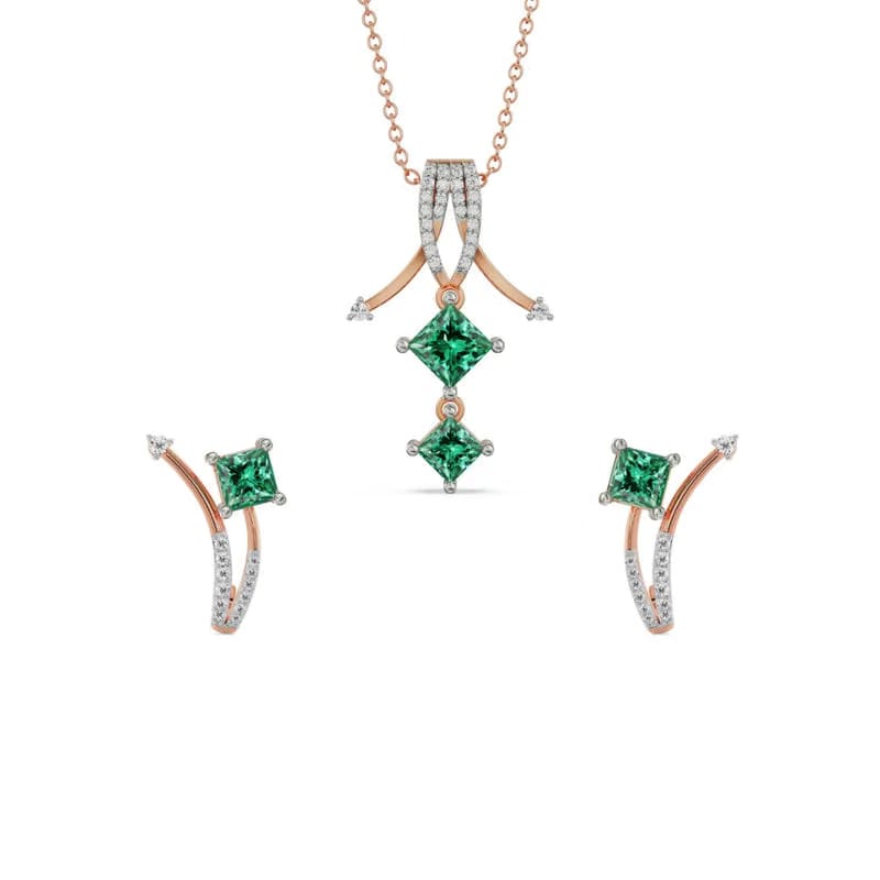 Emerald Delight Lab Diamond Pendant Set 9KT