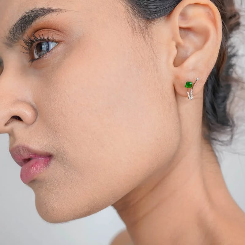 Emerald Delight Lab Grown Diamond Earrings