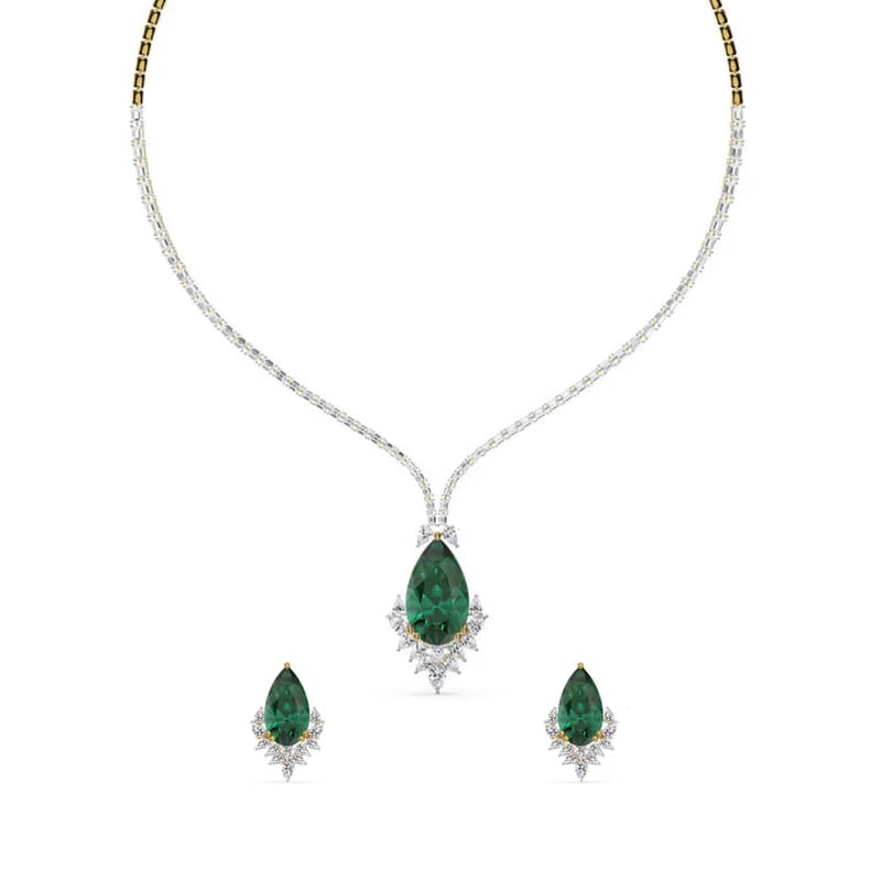 Emerald Grace Lab Grown Diamond Necklace Set 9KT