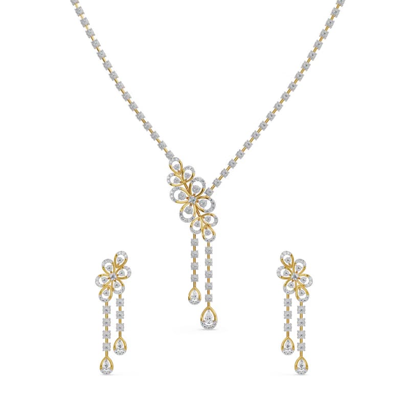 Floral Cascade Lab Grown Diamond Necklace Set 9KT