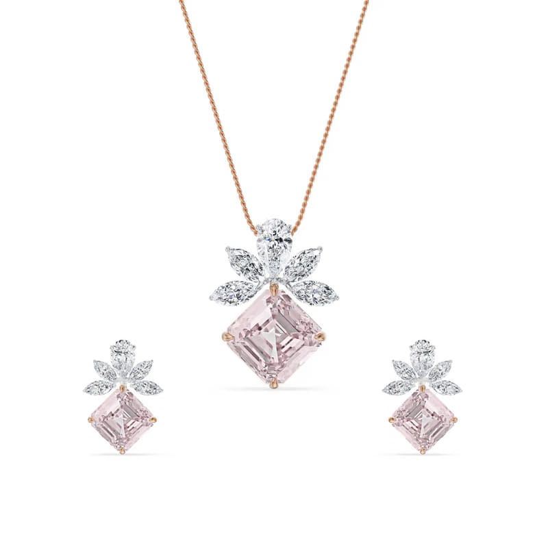 Floral Pink Lab Grown Diamond Pendant Set