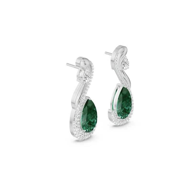 Geneva Emerald Lab Diamond Drop Earrings 9KT