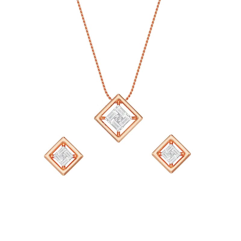 Geometric Allure Lab Diamond Pendant Set 9KT