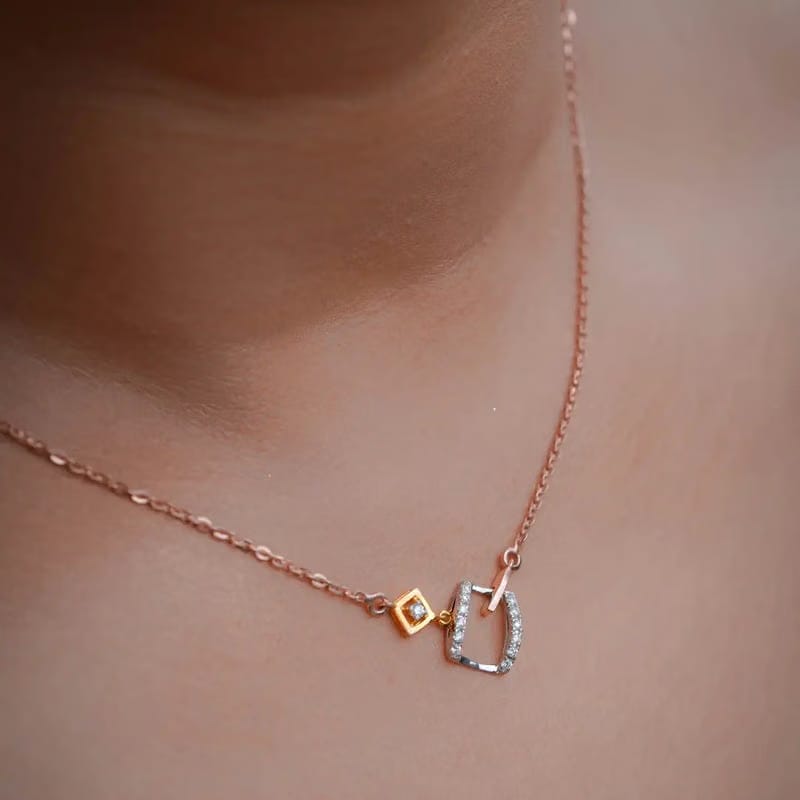 Geometric Sqaure Lab Grown Diamond Necklace 9KT