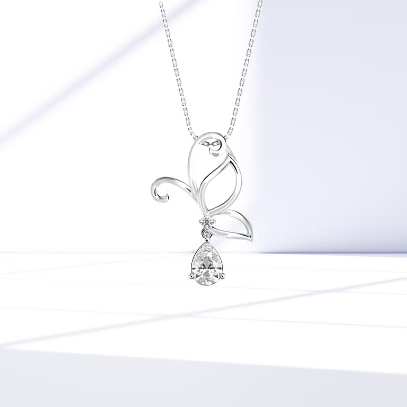 Half Winged Lab Grown Diamond Drop Pendant