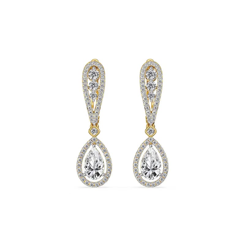 Halo Pear Cluster Dangler Earrings 9KT