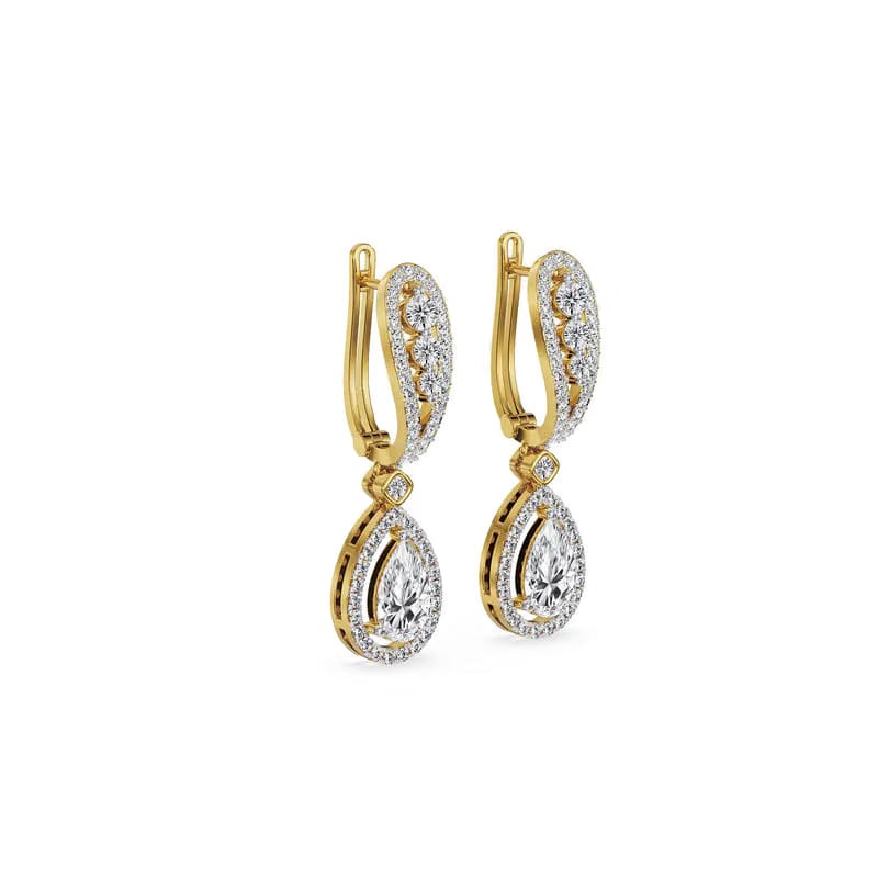 Halo Pear Cluster Dangler Earrings 9KT