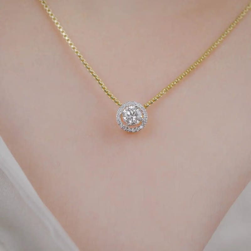 Halo Round Lab Grown Diamond Solitaire Necklace