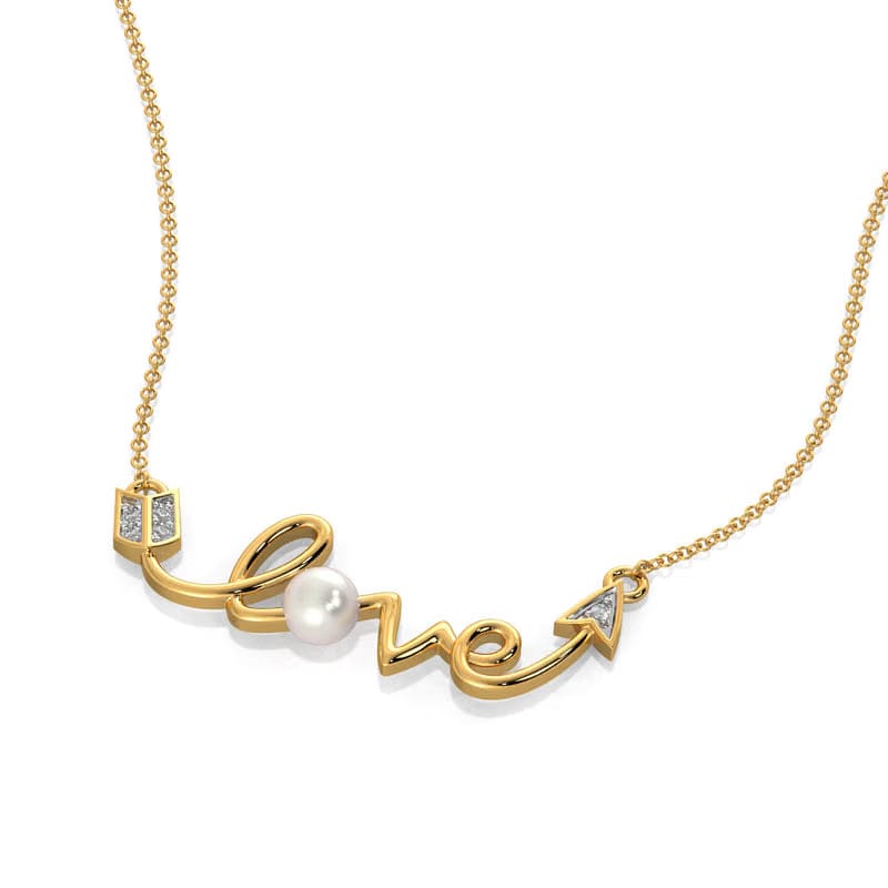 Lab Grown Diamond and Pearl Love Necklace