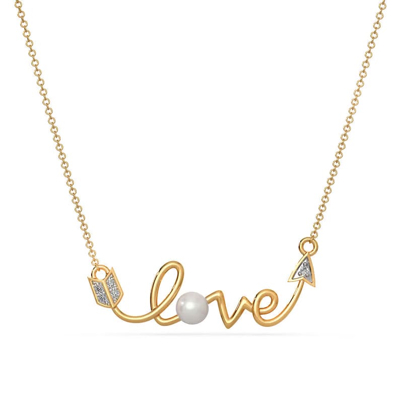 Lab Grown Diamond and Pearl Love Necklace