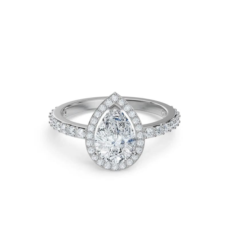 Lab Grown Diamond Solitaire Pear Halo Engagement Ring