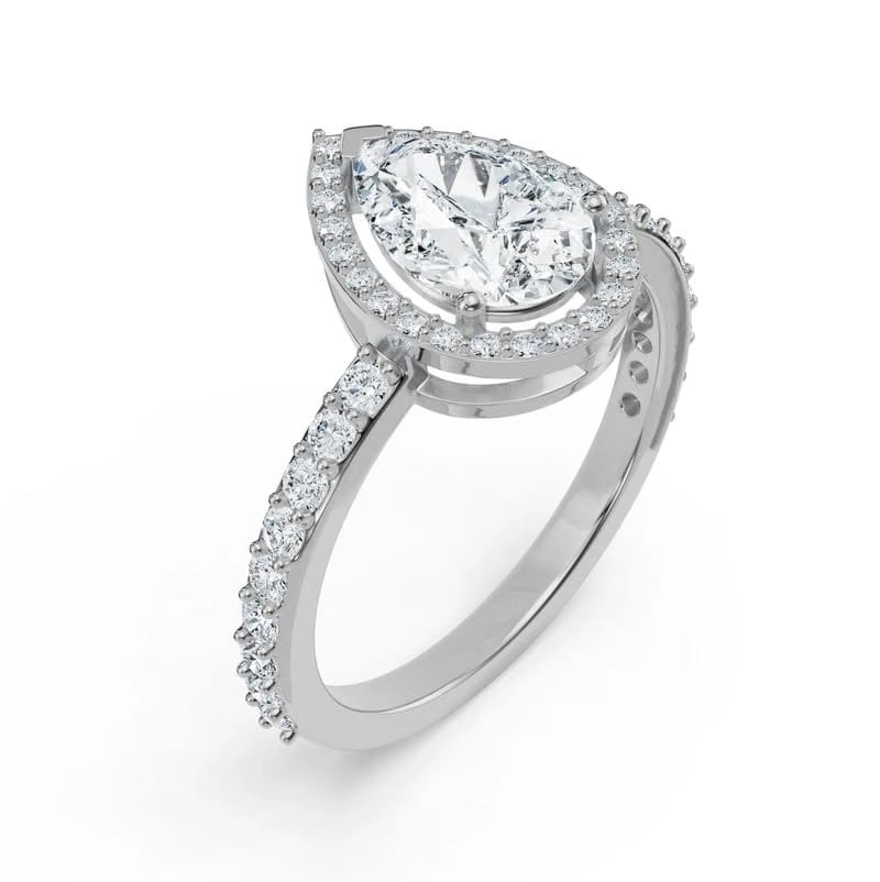 Lab Grown Diamond Solitaire Pear Halo Engagement Ring