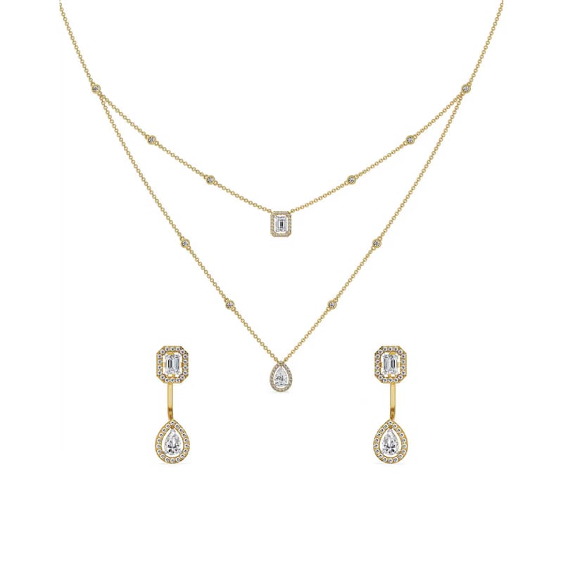 Layered Halo Solitaire Lab Grown Diamond Necklace Set