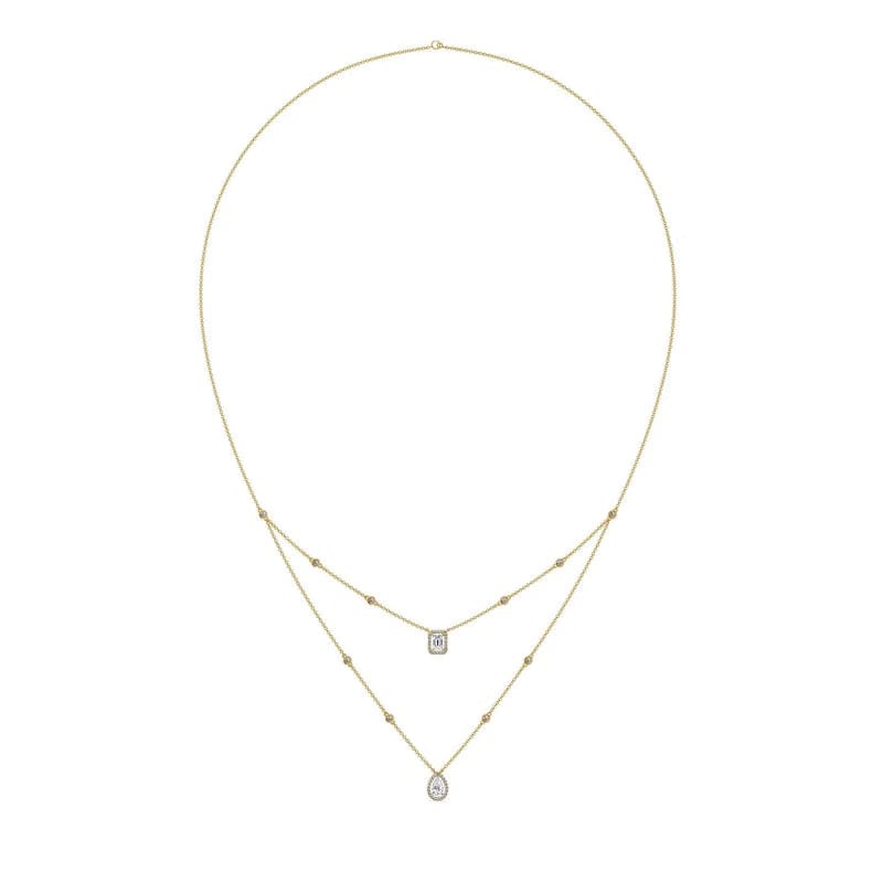 Layered Halo Solitaire Lab Grown Diamond Necklace Set
