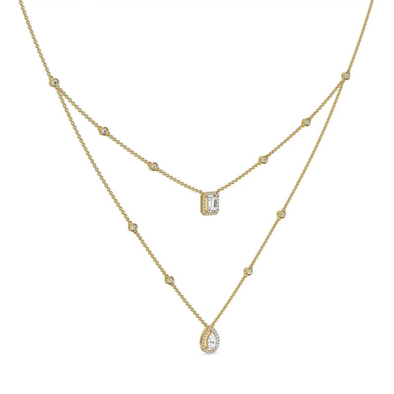 Layered Halo Solitaire Lab Grown Diamond Necklace Set
