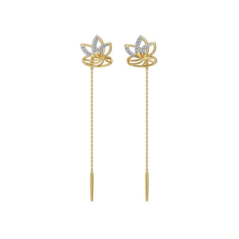 Lotus Petal Sui Dhaga Diamond Earrings