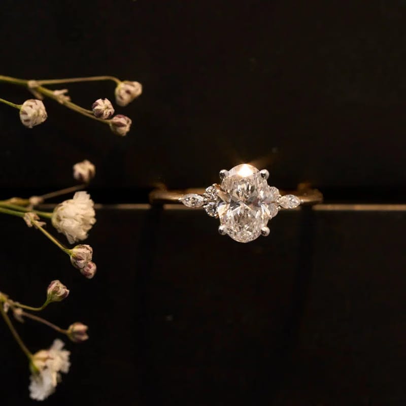 Oval Cluster Lab Diamond Engagement Ring