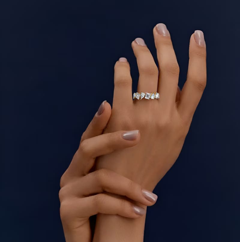 Pear And Emerald Lab Grown Diamond Band_in-stock