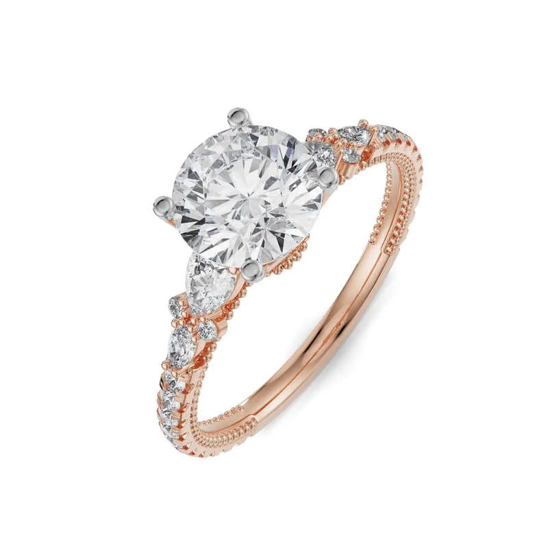 Pear Cut Sidestone Lab Grown Diamond Ring