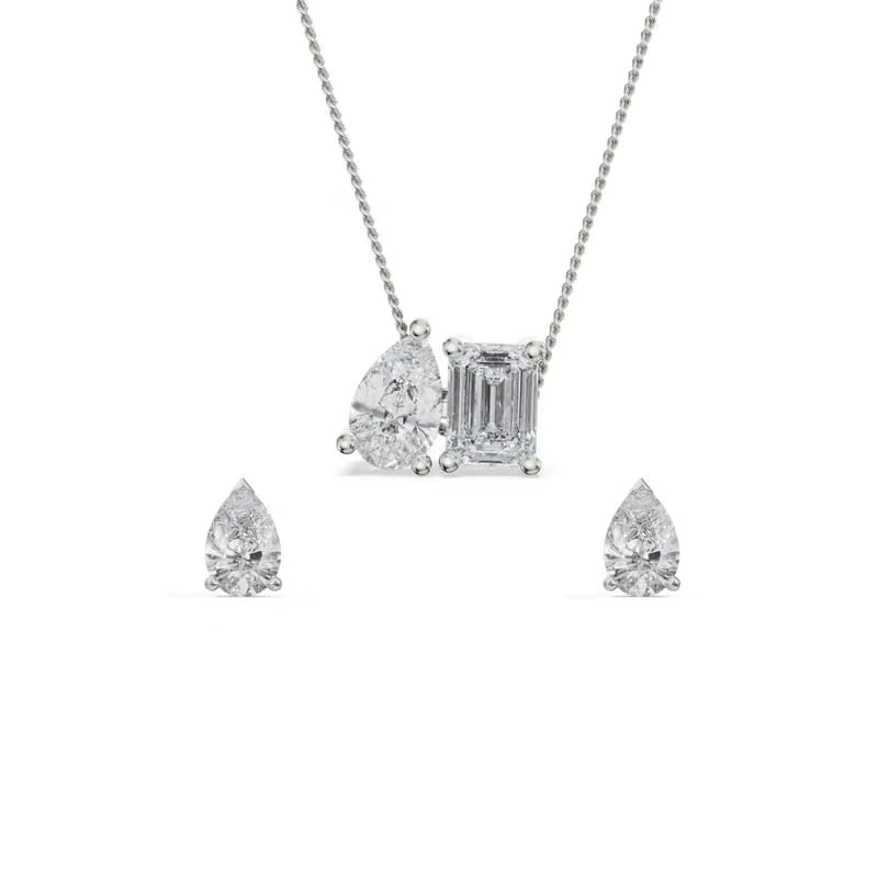 Pear Emerald Lab Diamond Pendant Set