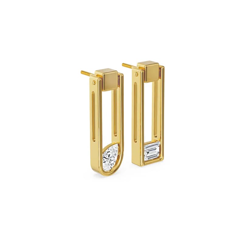 Pear Emerald Paper Clip Lab Grown Diamond Earrings