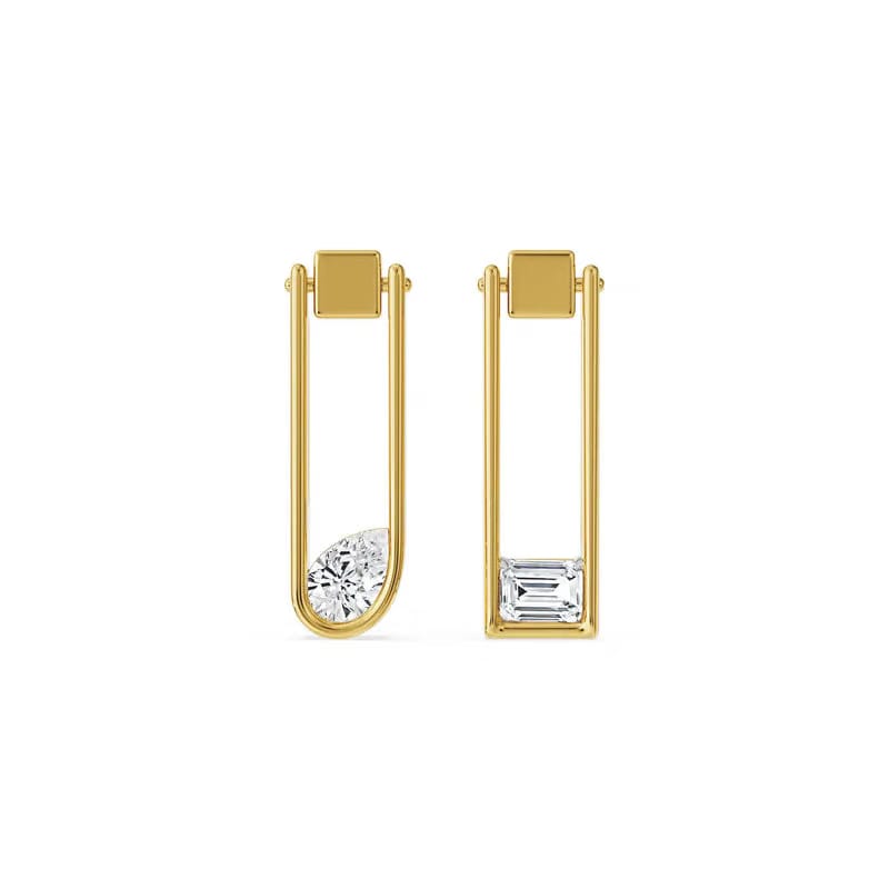 Pear Emerald Paper Clip Lab Grown Diamond Earrings 9KT