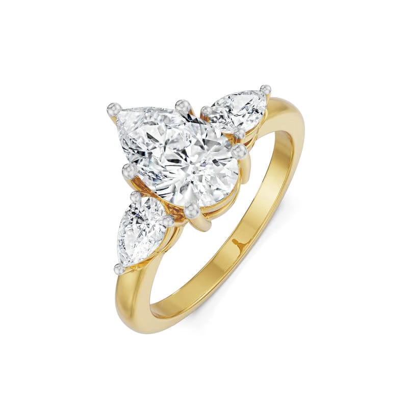 Pear Tri Solitaire Lab Grown Diamond Ring 9KT