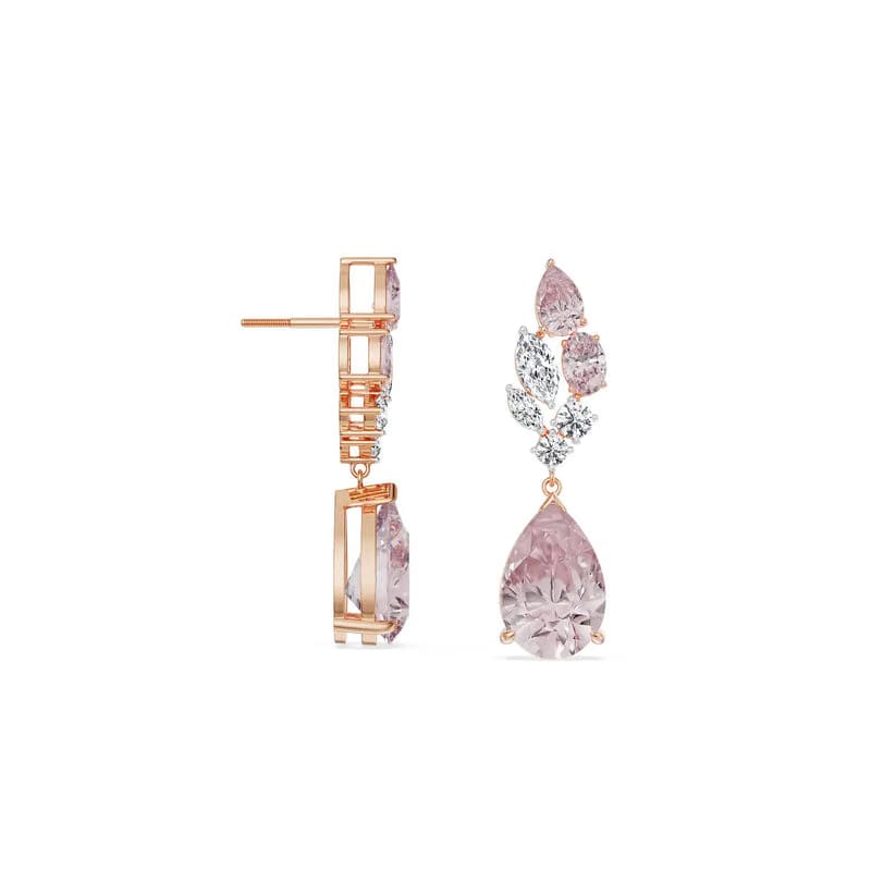 Pink Sapphire Lab Diamond Drop Earrings