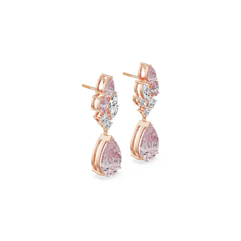 Pink Sapphire Lab Diamond Drop Earrings