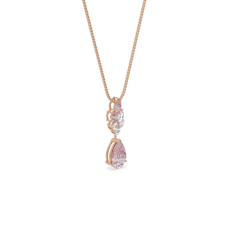 Pink Sapphire Lab Diamond Drop Pendant 9KT