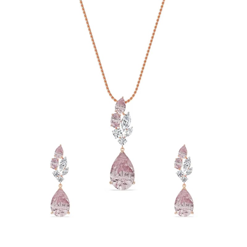 Pink Sapphire Lab Diamond Drop Pendant Set