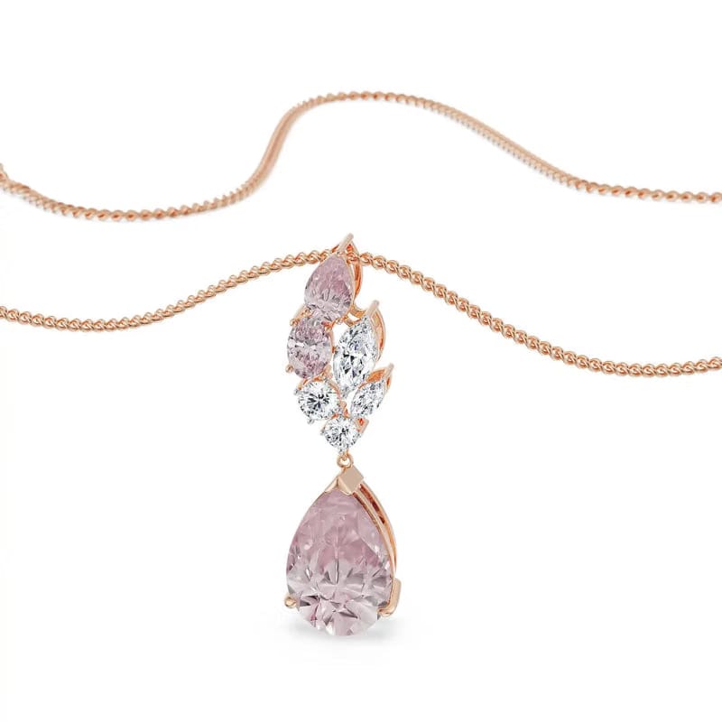 Pink Sapphire Lab Diamond Drop Pendant Set