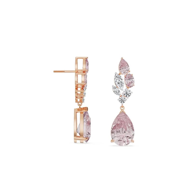 Pink Sapphire Lab Diamond Drop Pendant Set