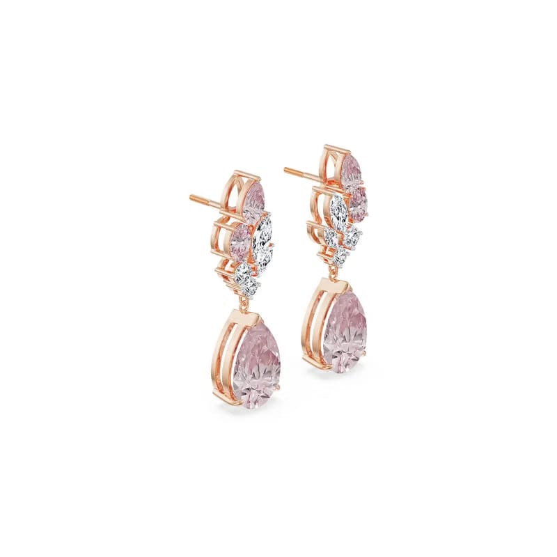 Pink Sapphire Lab Diamond Drop Pendant Set