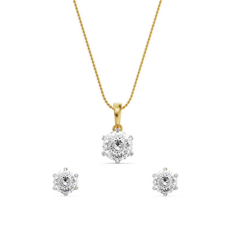 Portuguese Cut Solitaire Lab Grown Diamond Pendant Set