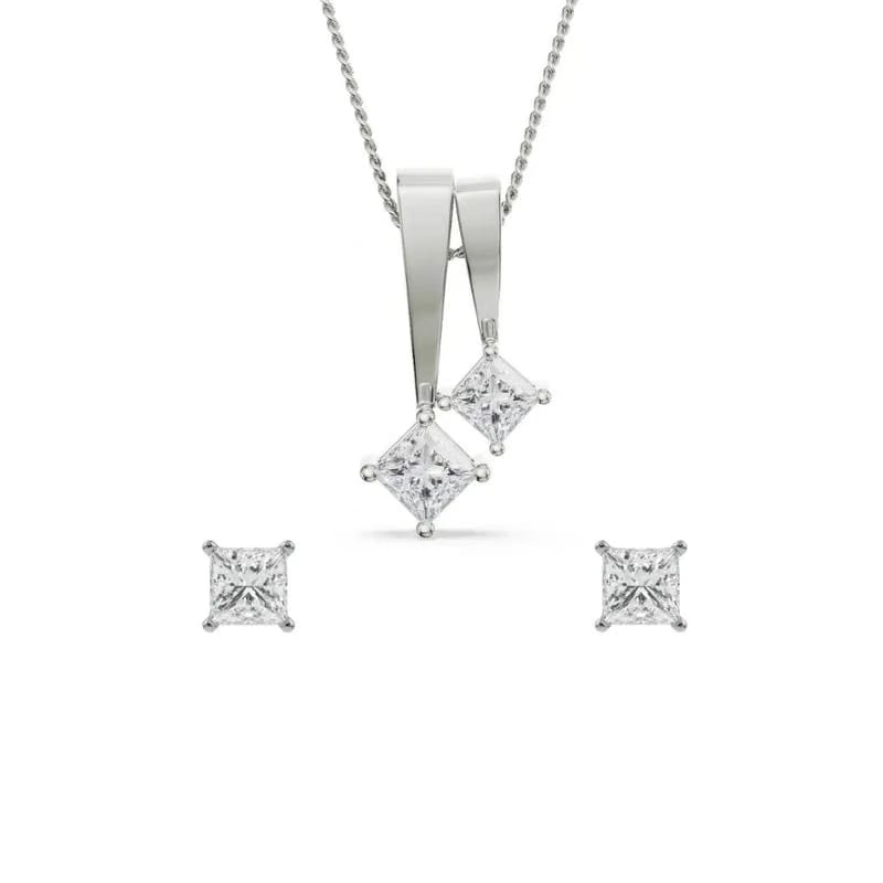 Princess Lab Diamond Pendant Set