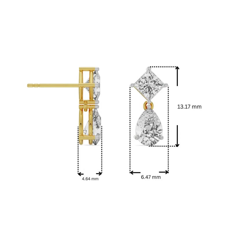 Princess Pear Lab Grown Diamond Drop Earrings